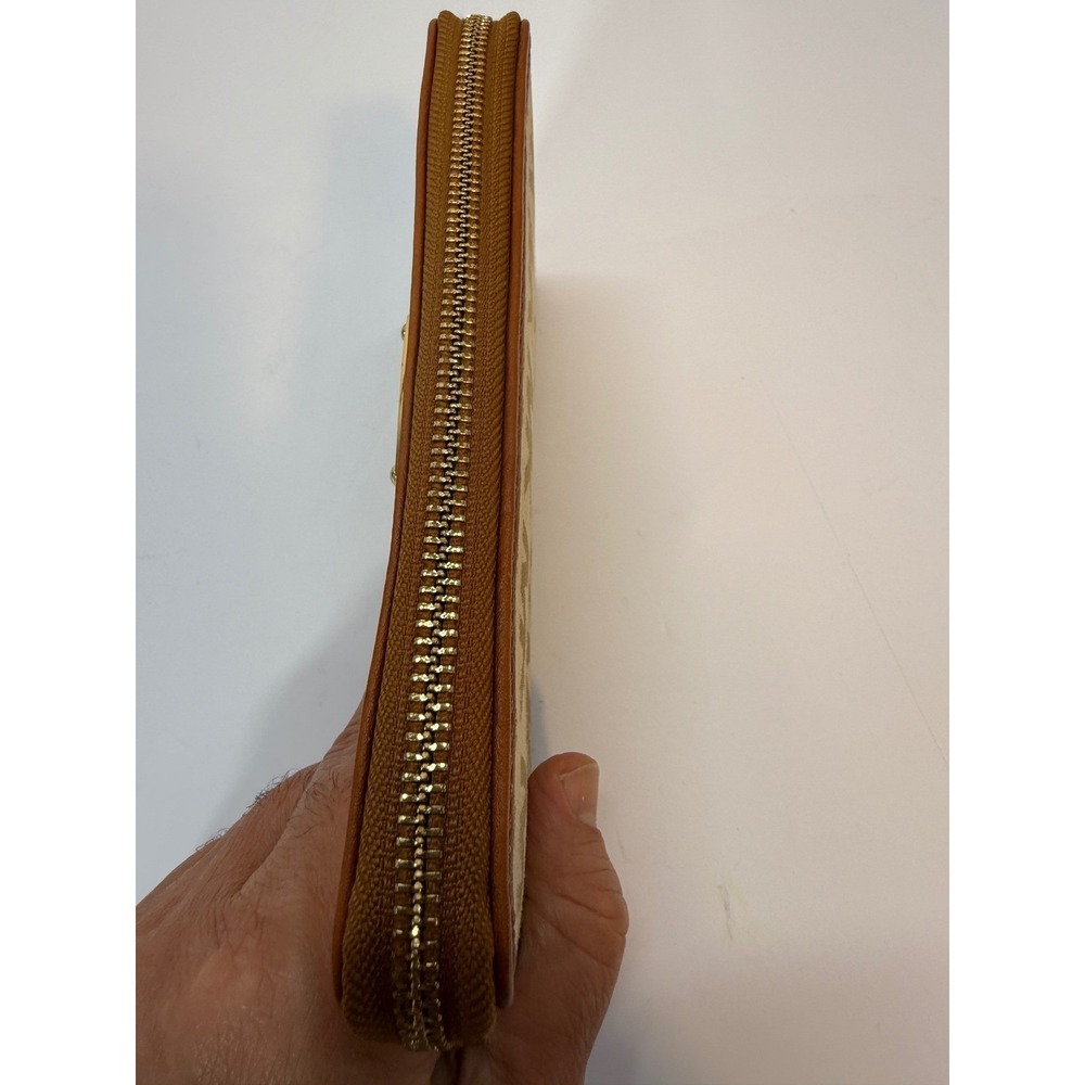 Michael Kors MK Signature Zip Around Continental Wallet Tan Beige Gold Tone Logo - Picture 7 of 11